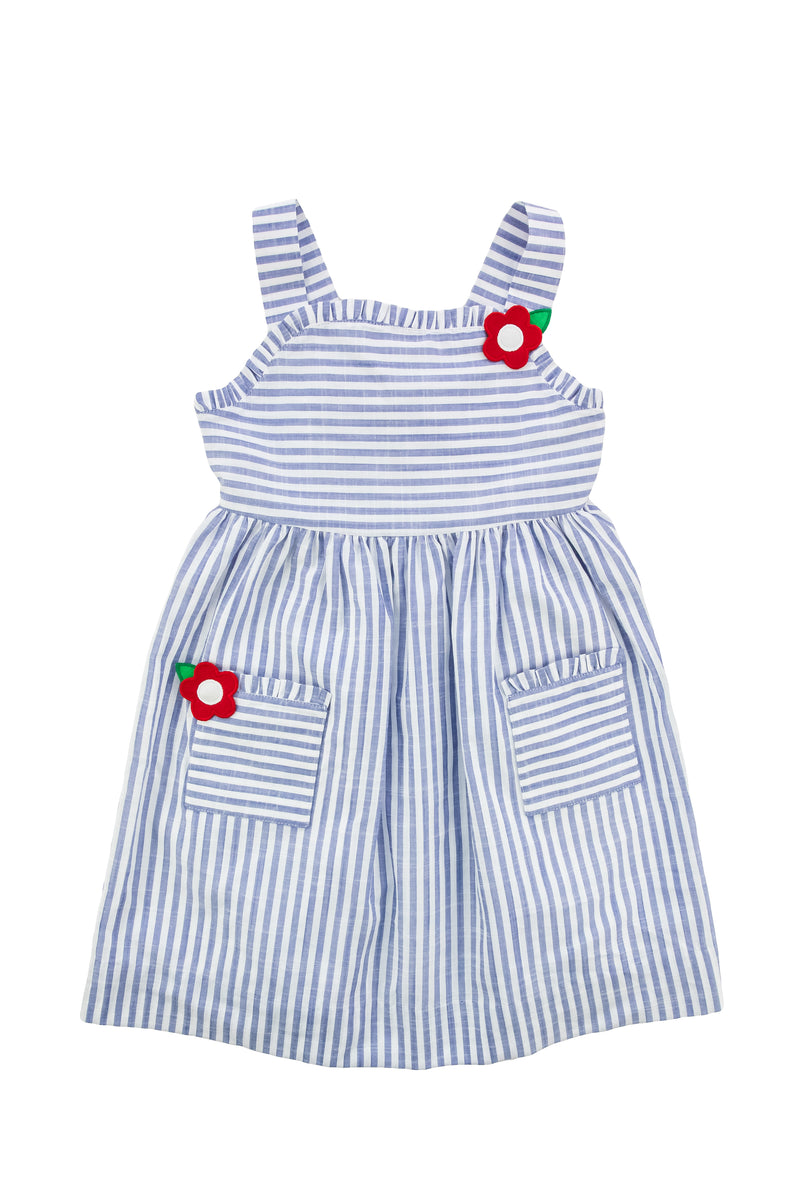 Stripe Linen Look Dress With Flowers