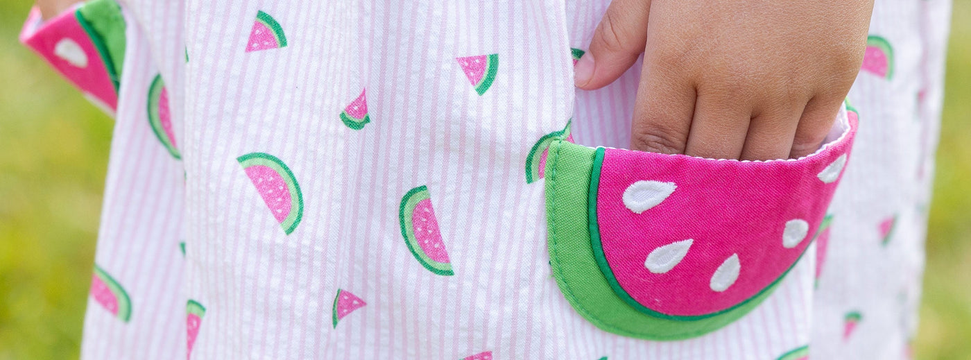 closeup of dress with watermelon pockets