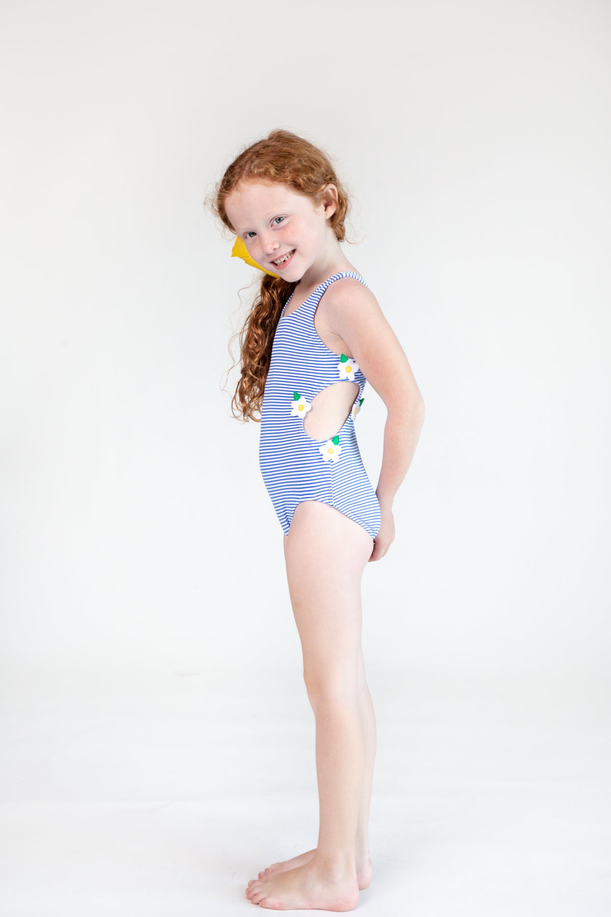 Blue Seersucker Swimsuit with Flowers – Florence Eiseman